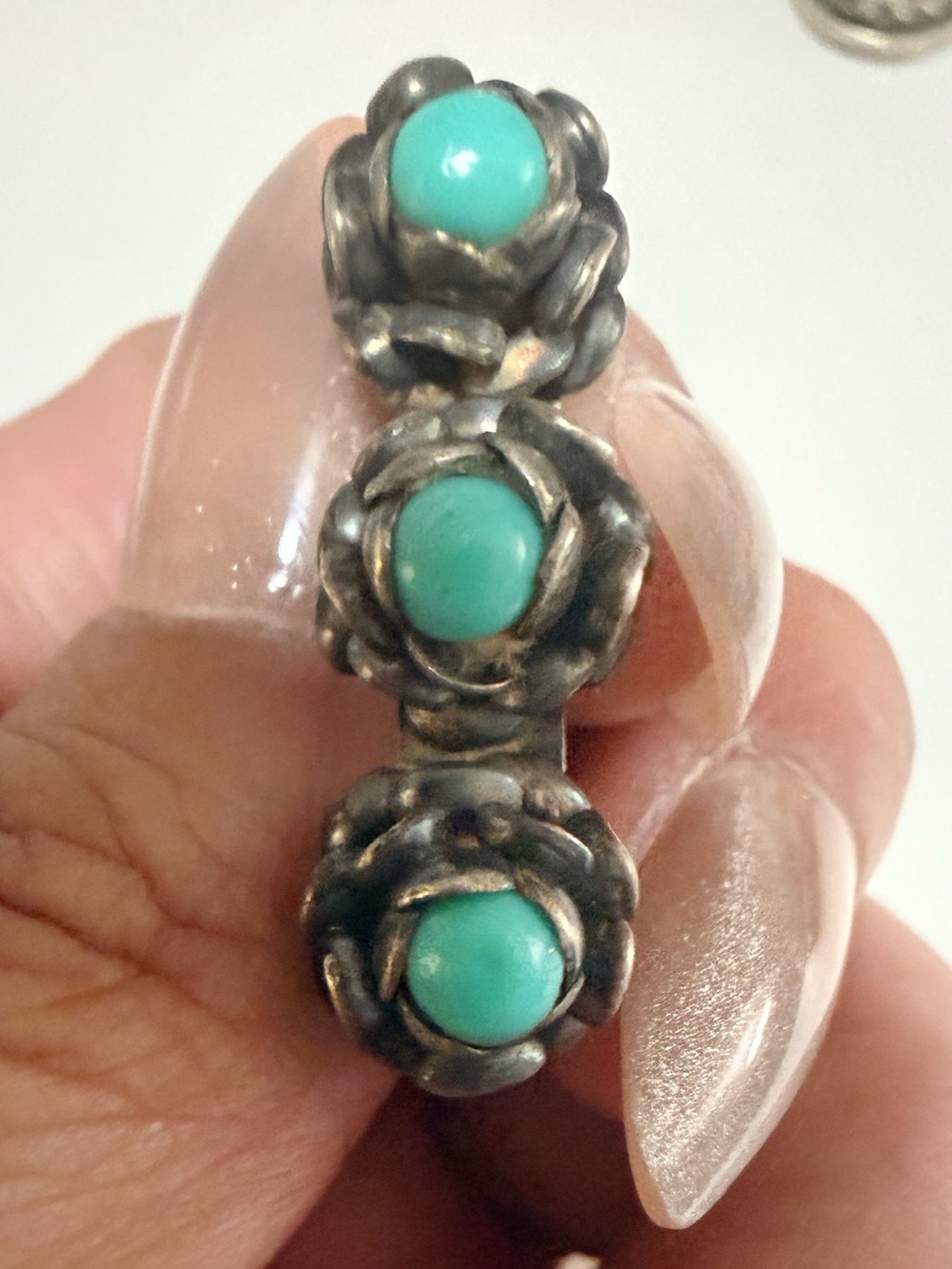 Vintage Native American Turquoise Stone Floral Cluster Brooch -